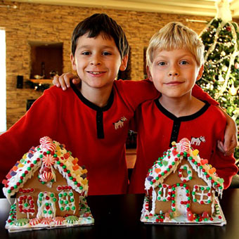 boys make gingerbread houses